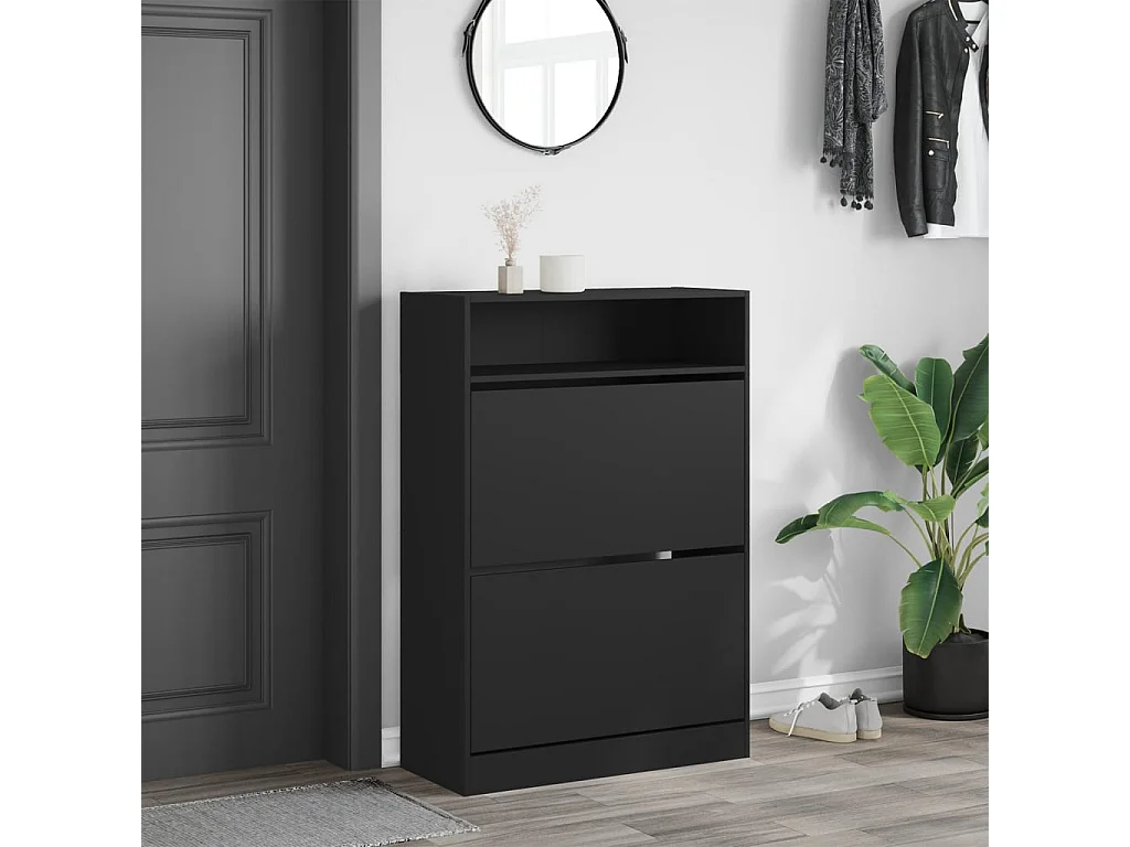Schuhschrank Schuhregal mit 2 Klappen Schwarz 80x34x116 cm -gkd32914