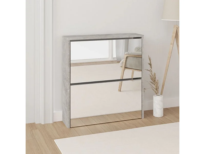 Schuhschrank Schuhregal mit Spiegel 2 Fächer Betongrau 63x17x67 cm -gkd45971