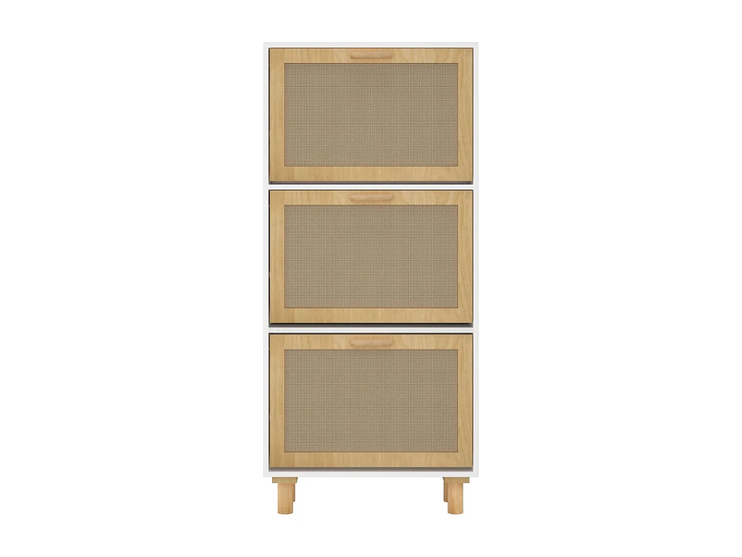 Schuhschrank Schuhregal Weiß 52x25x115 cm Holzwerkstoff & Rattan Natur -gkd19291