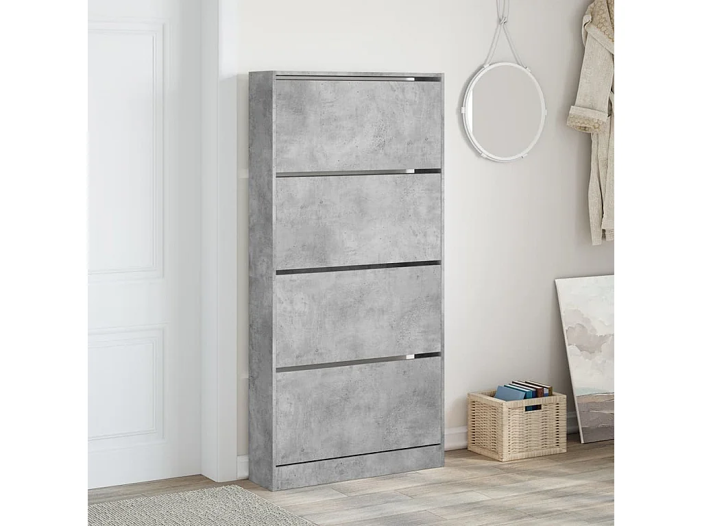 Schuhschrank Schuhregal mit 4 Klappen Betongrau 80x21x163,5 cm -gkd63352
