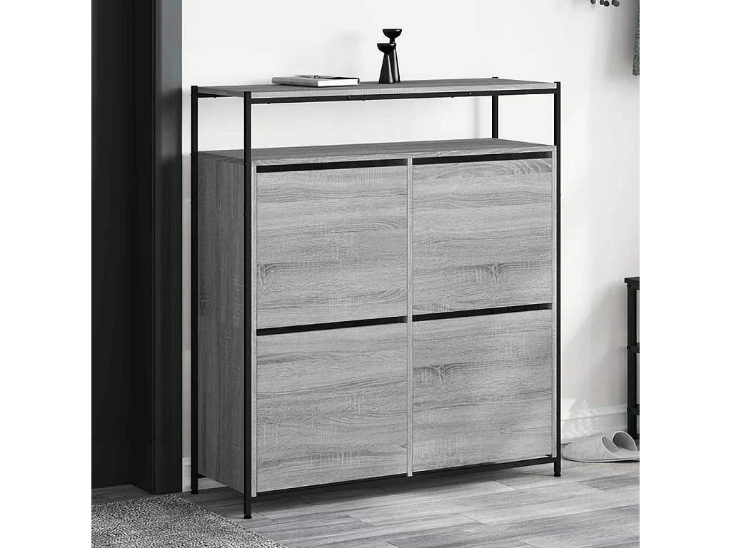 Schuhschrank Schuhregal mit 4 Klappen Grau Sonoma 100x34x112 cm -gkd56970