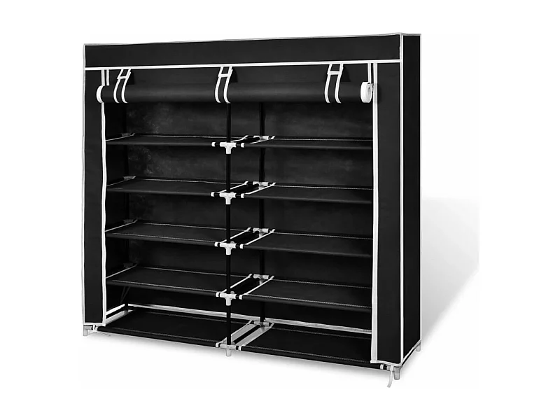 Schuhschrank Schuhregal mit Abdeckung Stoff 115 x 28 x 110 cm Schwarz -gkd36543
