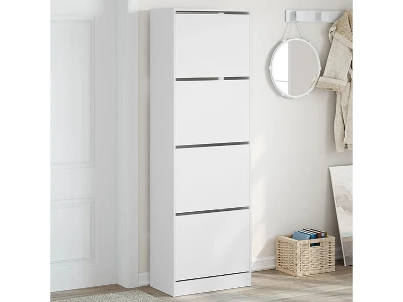 Schuhschrank Schuhregal mit 4 Klappen Weiß 60x34x187,5 cm -gkd44074