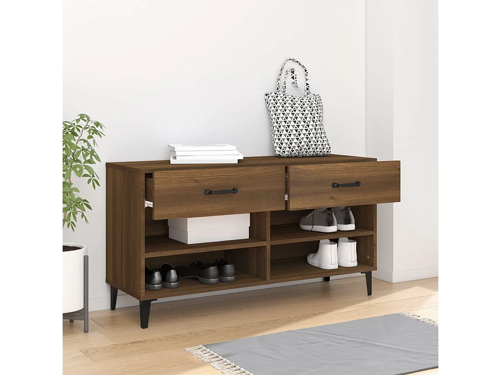 Schuhschrank Schuhregal Braun Eichen-Optik 102x35x55 cm Holzwerkstoff -gkd89193