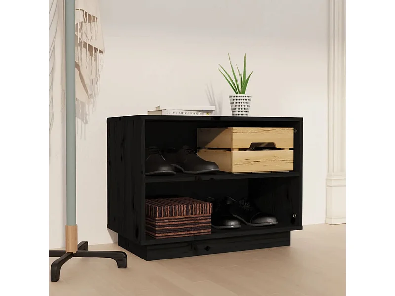 Schuhschrank Schuhregal Schwarz 60x34x45 cm Massivholz Kiefer -gkd60584