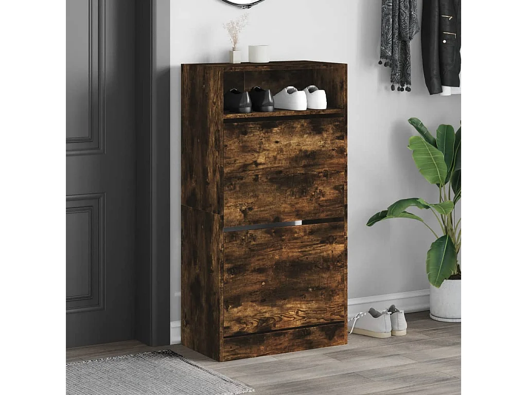 Schuhschrank Schuhregal Räuchereiche 60x34x116 cm Holzwerkstoff -gkd44100