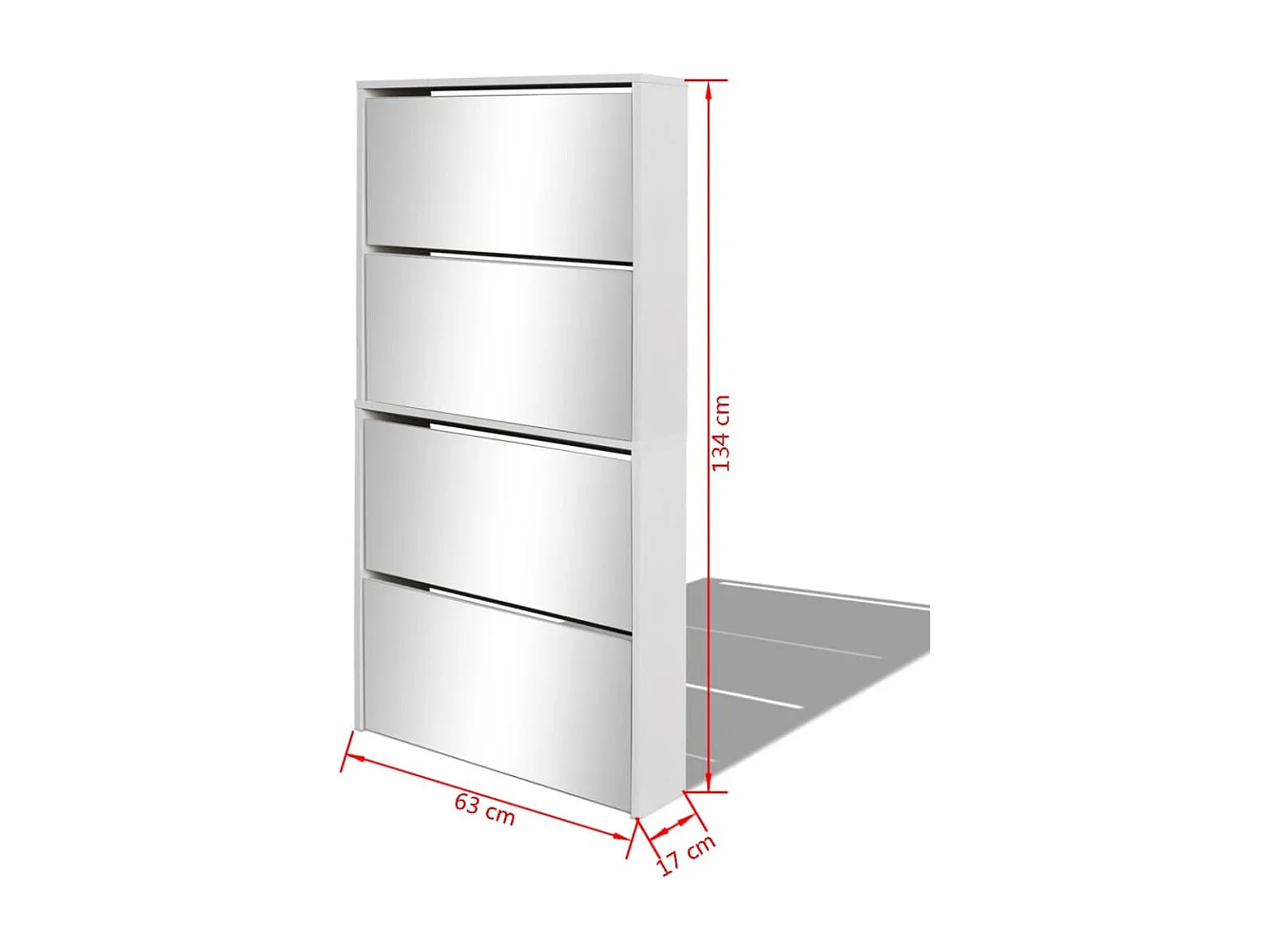 Schuhschrank Schuhregal mit 4 Fächern Spiegel Weiß 63×17×134 cm -gkd95562
