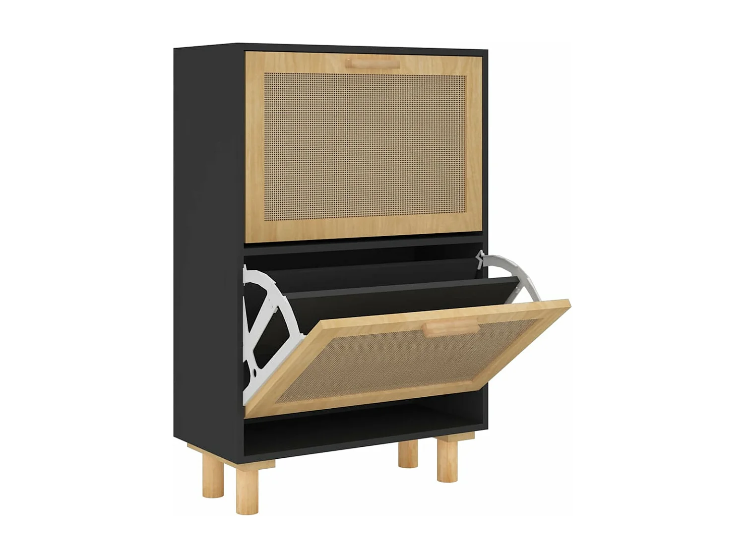 Schuhschrank Schuhregal Schwarz 52x25x80 cm Holzwerkstoff & Rattan Natur -gkd53122