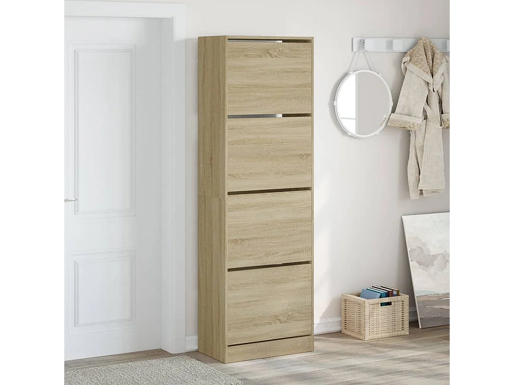 Schuhschrank Schuhregal mit 4 Klappen Sonoma-Eiche 60x34x187,5 cm -gkd49252