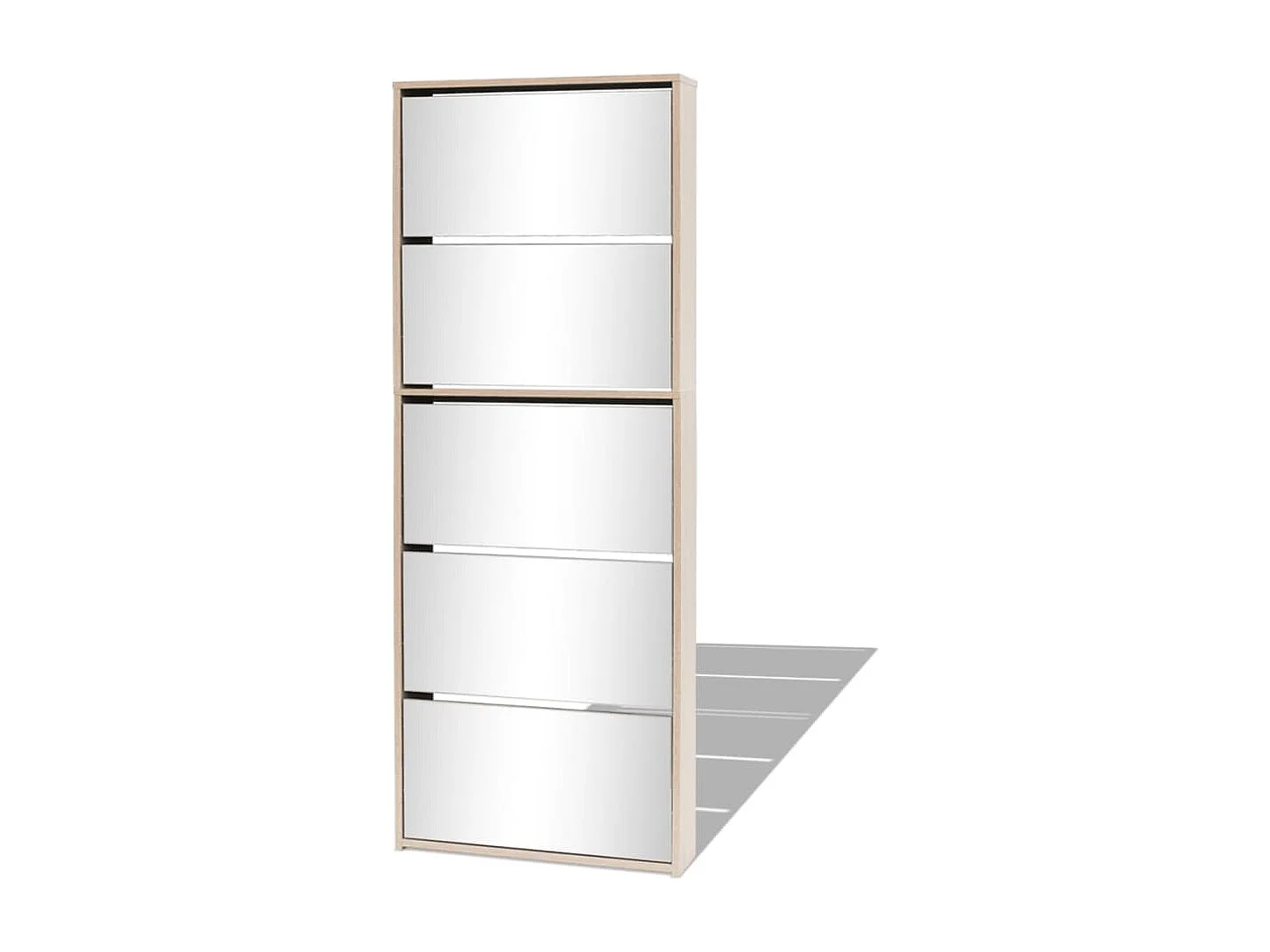 Schuhschrank Schuhregal mit 5 Fächern Spiegel Eiche 63x17x169,5 cm -gkd38892