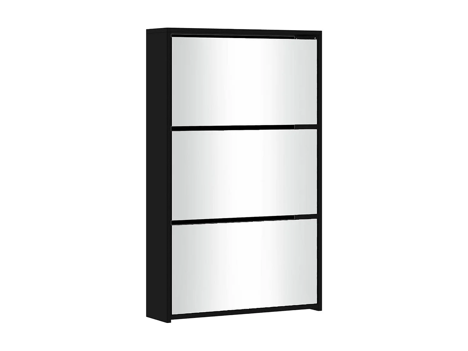 Schuhschrank Schuhregal mit Spiegel 3 Fächer Schwarz 63x17x102,5 cm -gkd93101