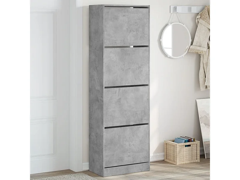 Schuhschrank Schuhregal mit 4 Klappen Betongrau 60x34x187,5 cm -gkd51694