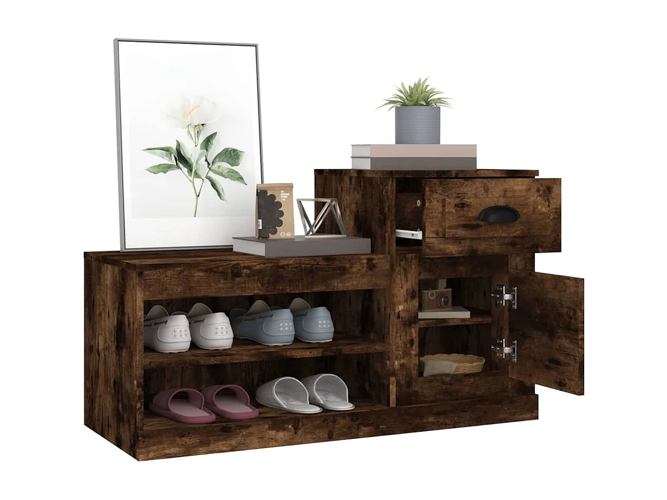 Schuhschrank Schuhregal Räuchereiche 100x42x60 cm Holzwerkstoff -gkd24521