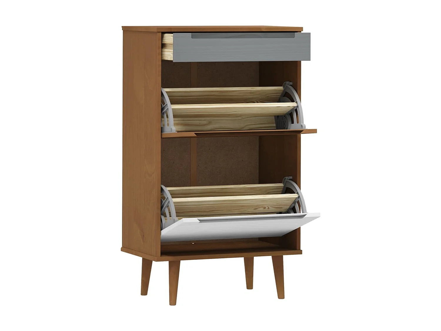 Schuhschrank Schuhregal MOLDE Braun 59,5x35x103 cm Massivholz Kiefer -gkd68154