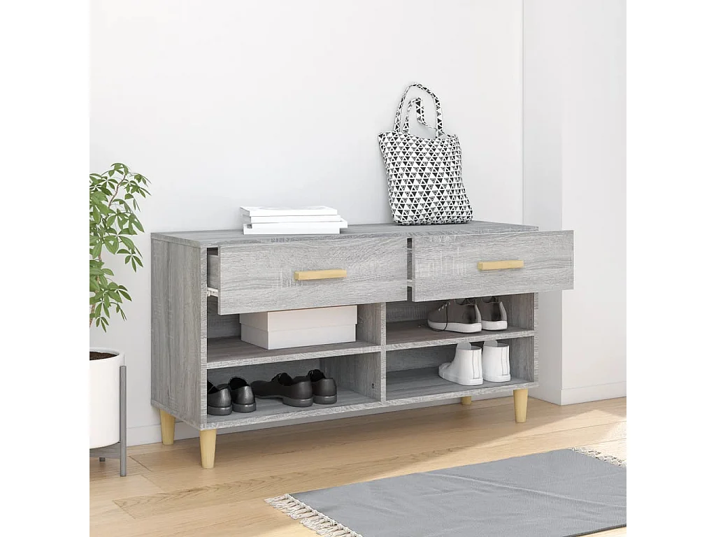 Schuhschrank Schuhregal Grau Sonoma 102x35x55 cm Holzwerkstoff -gkd14229