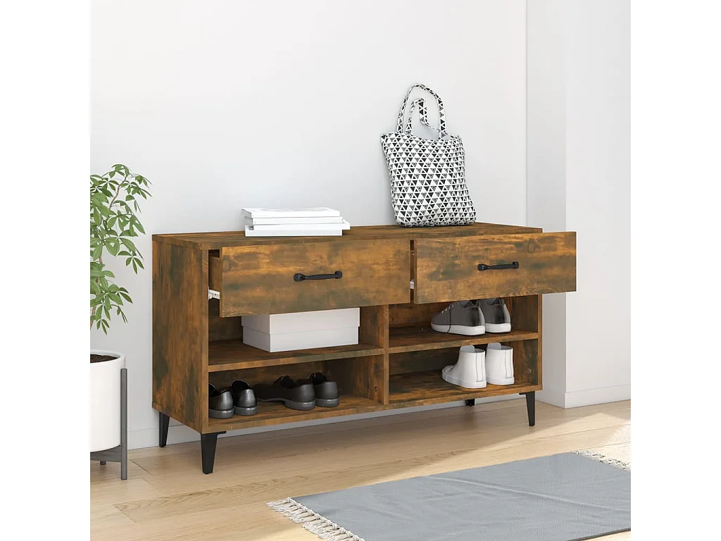 Schuhschrank Schuhregal Räuchereiche 102x35x55 cm Holzwerkstoff -gkd49904