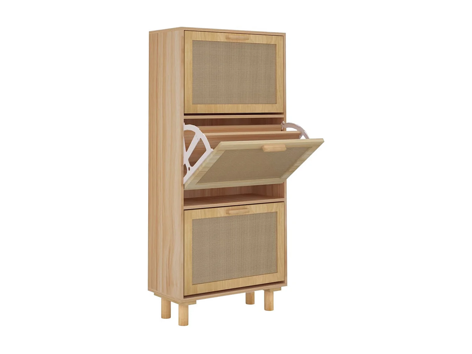 Schuhschrank Schuhregal Braun 52x25x115 cm Holzwerkstoff & Rattan Natur -gkd21087