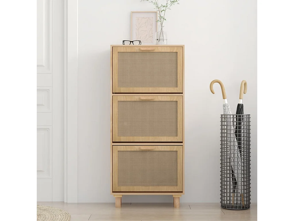 Schuhschrank Schuhregal Braun 52x25x115 cm Holzwerkstoff & Rattan Natur -gkd21087