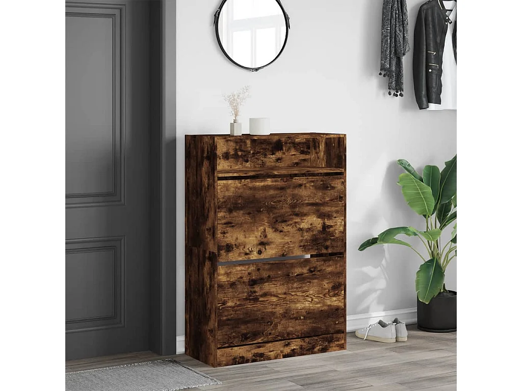 Schuhschrank Schuhregal mit 2 Klappen Räuchereiche 80x34x116 cm -gkd49946