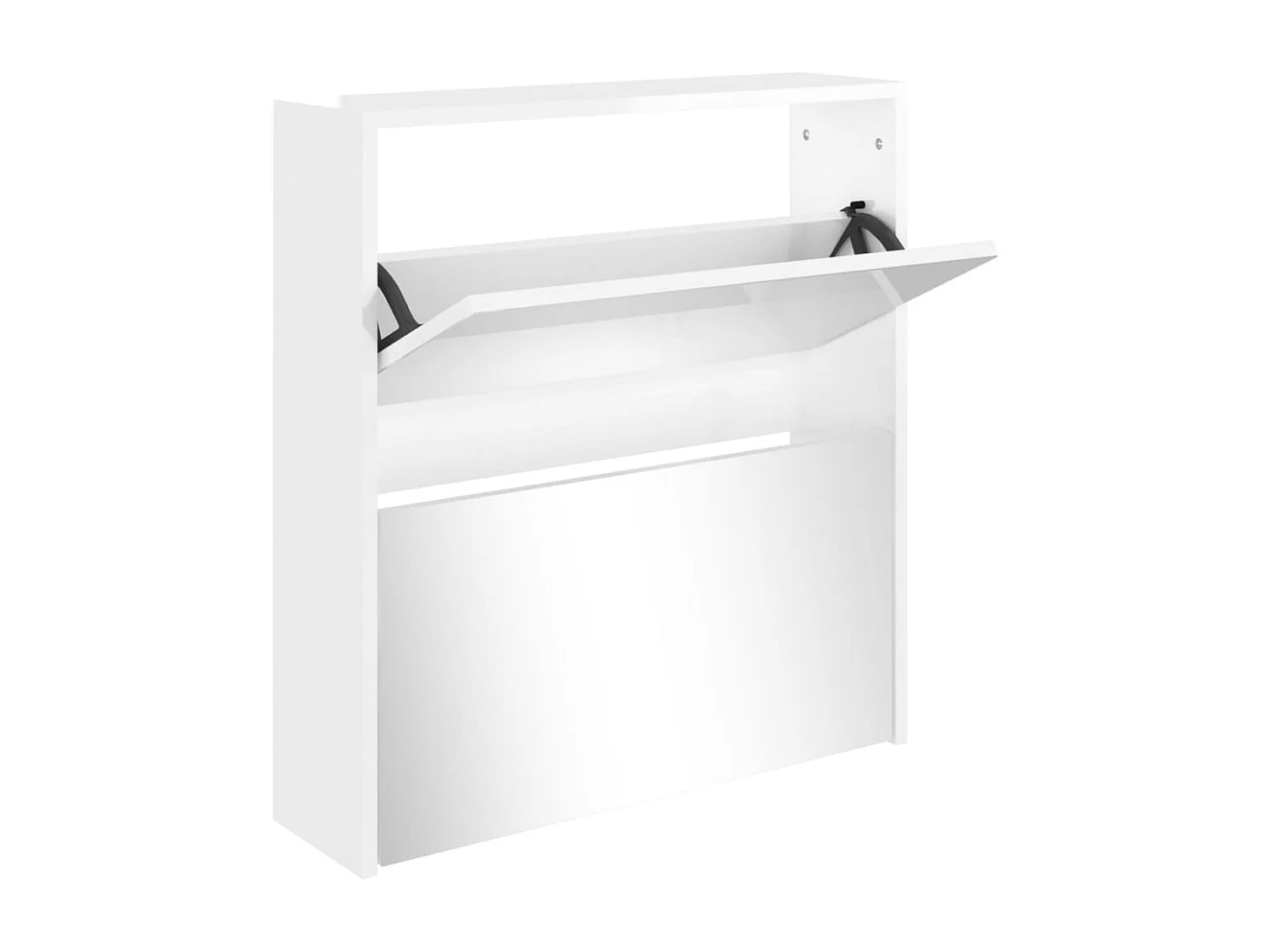 Schuhschrank Schuhregal mit Spiegel 2 Fächer Hochglanz-Weiß 63x17x67 cm -gkd37316