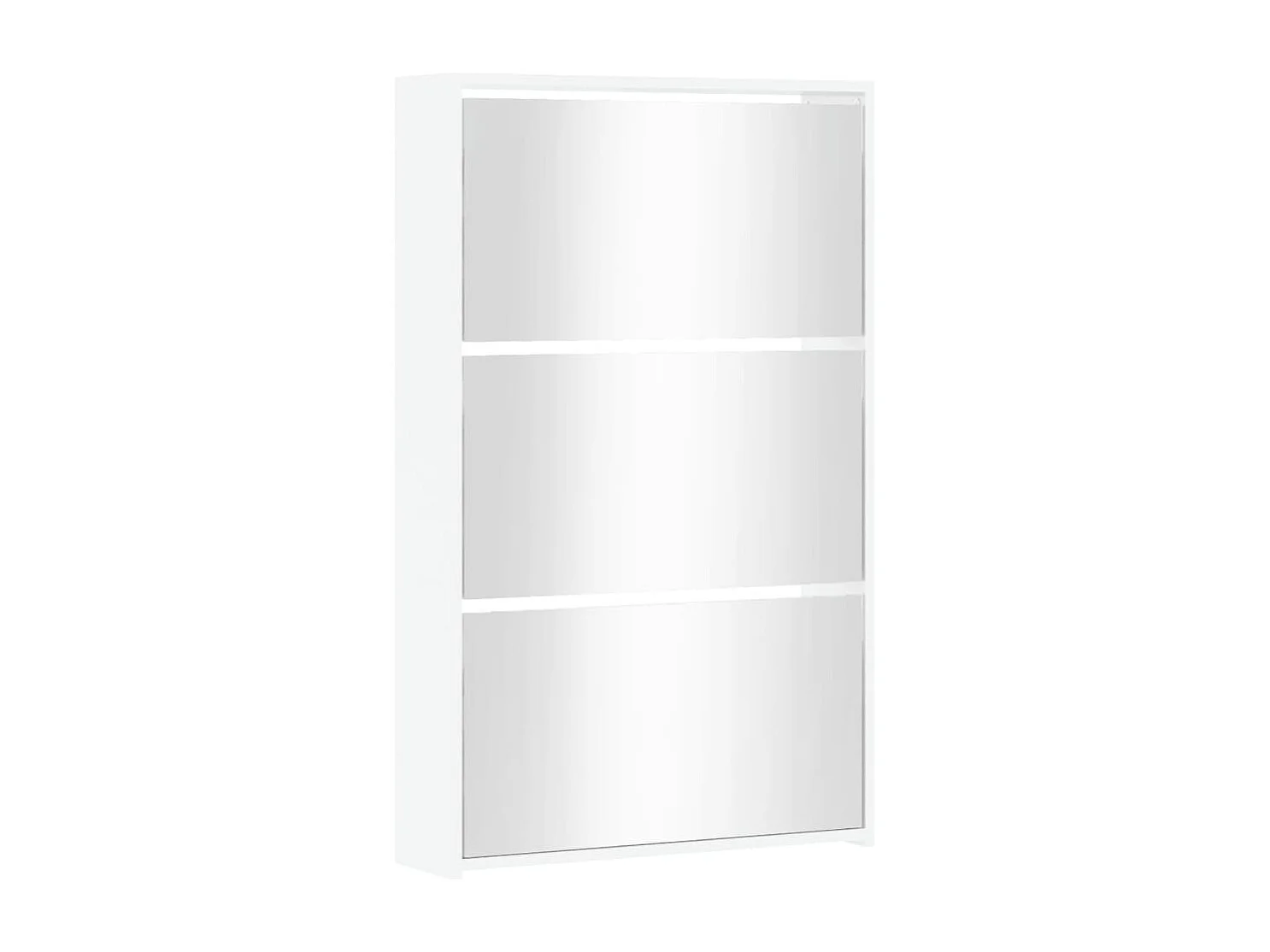 Schuhschrank Schuhregal mit Spiegel 3 Fächer Hochglanz-Weiß 63x17x102,5 cm -gkd50576