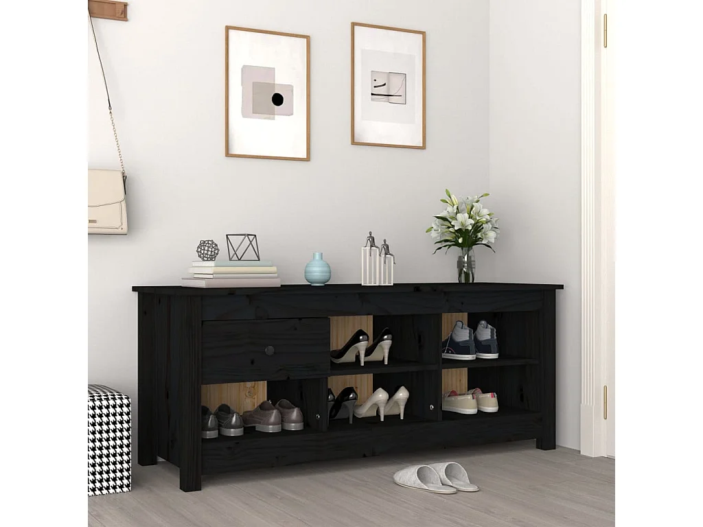 Schuhschrank Schuhregal Schwarz 110x38x45,5 cm Massivholz Kiefer -gkd66155