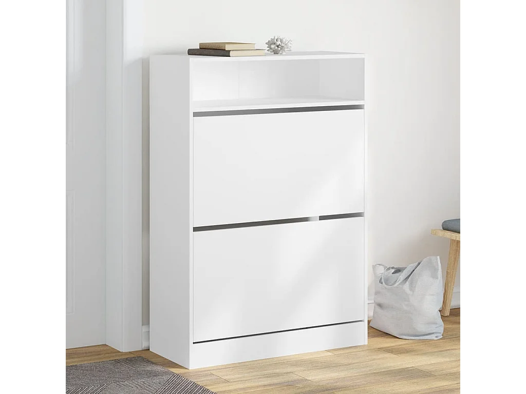 Schuhschrank Schuhregal mit 2 Klappen Weiß 80x34x116 cm -gkd63367