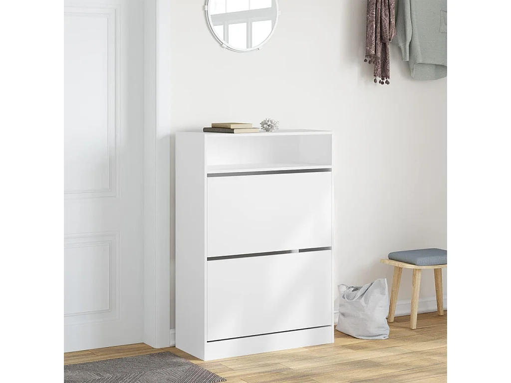 Schuhschrank Schuhregal mit 2 Klappen Weiß 80x34x116 cm -gkd63367