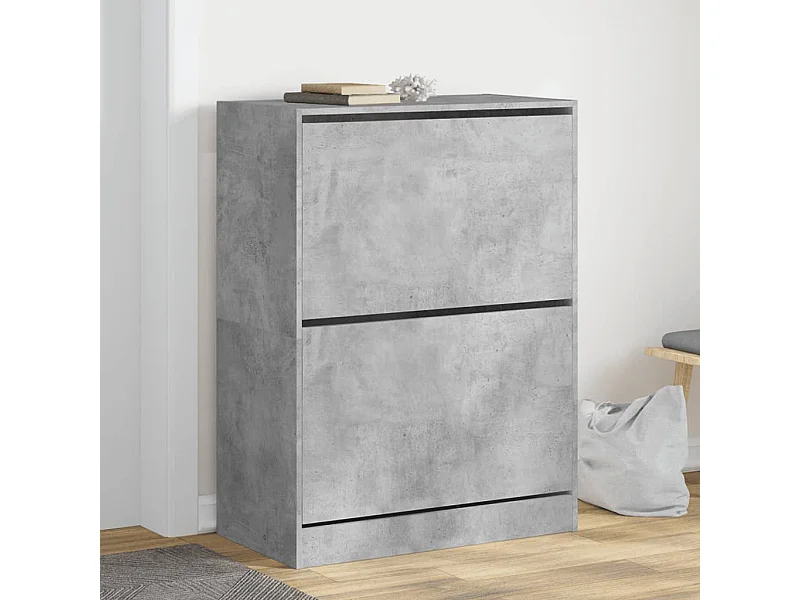 Schuhschrank Schuhregal mit 2 Klappen Betongrau 80x42x108 cm -gkd24432