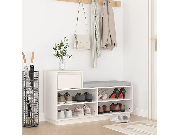 Scarpiera Stretta In Legno Di Pino Massello 85x40x108 Cm – Armadio Portascarpe Bianco Con Ante, HOMIUSE