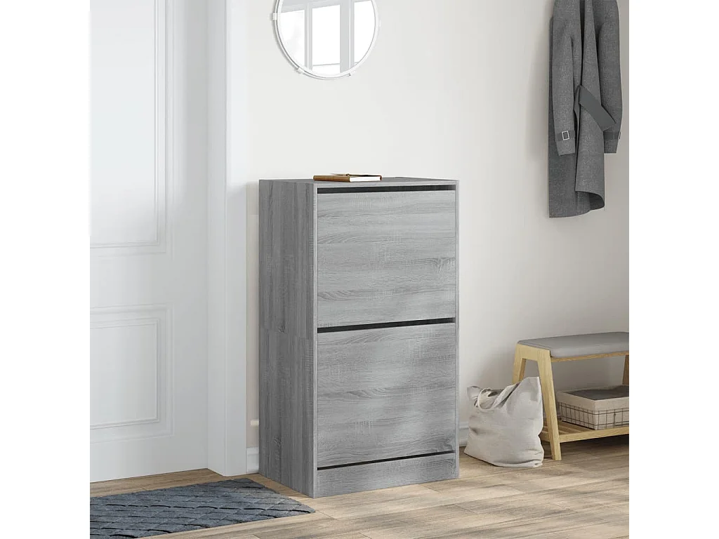 Schuhschrank Schuhregal mit 2 Klappen Grau Sonoma 60x42x108 cm -gkd33206