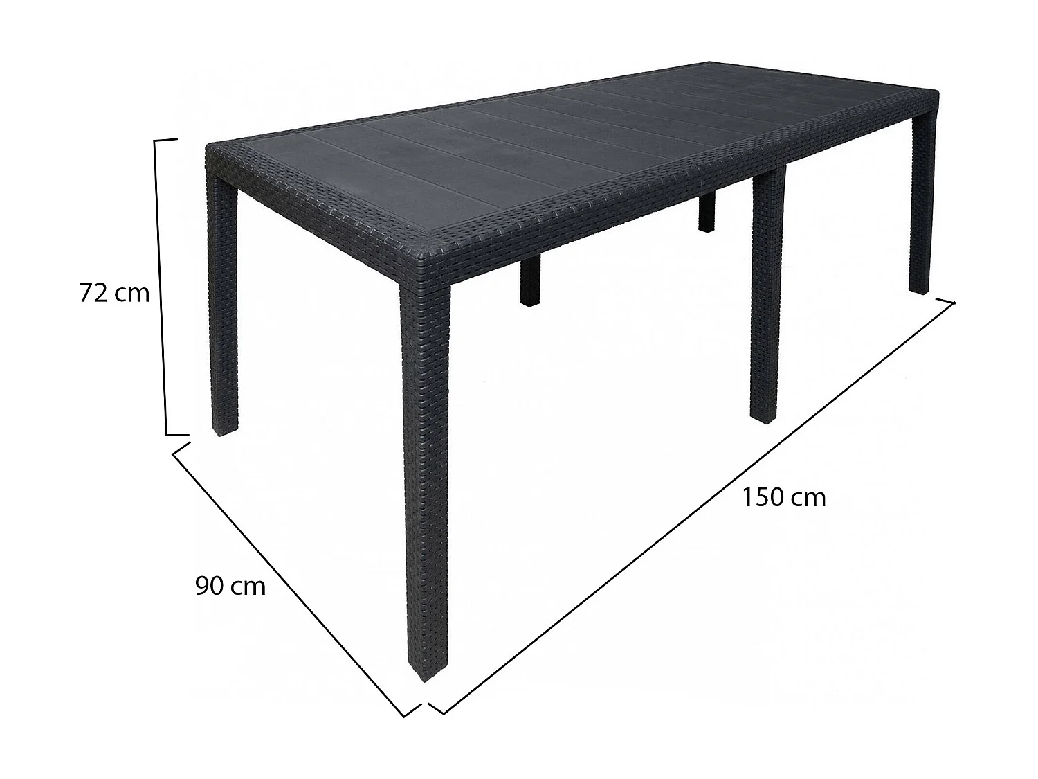 Table d'extérieur Dmains, Etagère à manger rectangulaire extensible, Table de jardin extensible effet rotin, 100% Made in Italy, 150/220x90h72 cm, Anthracite
