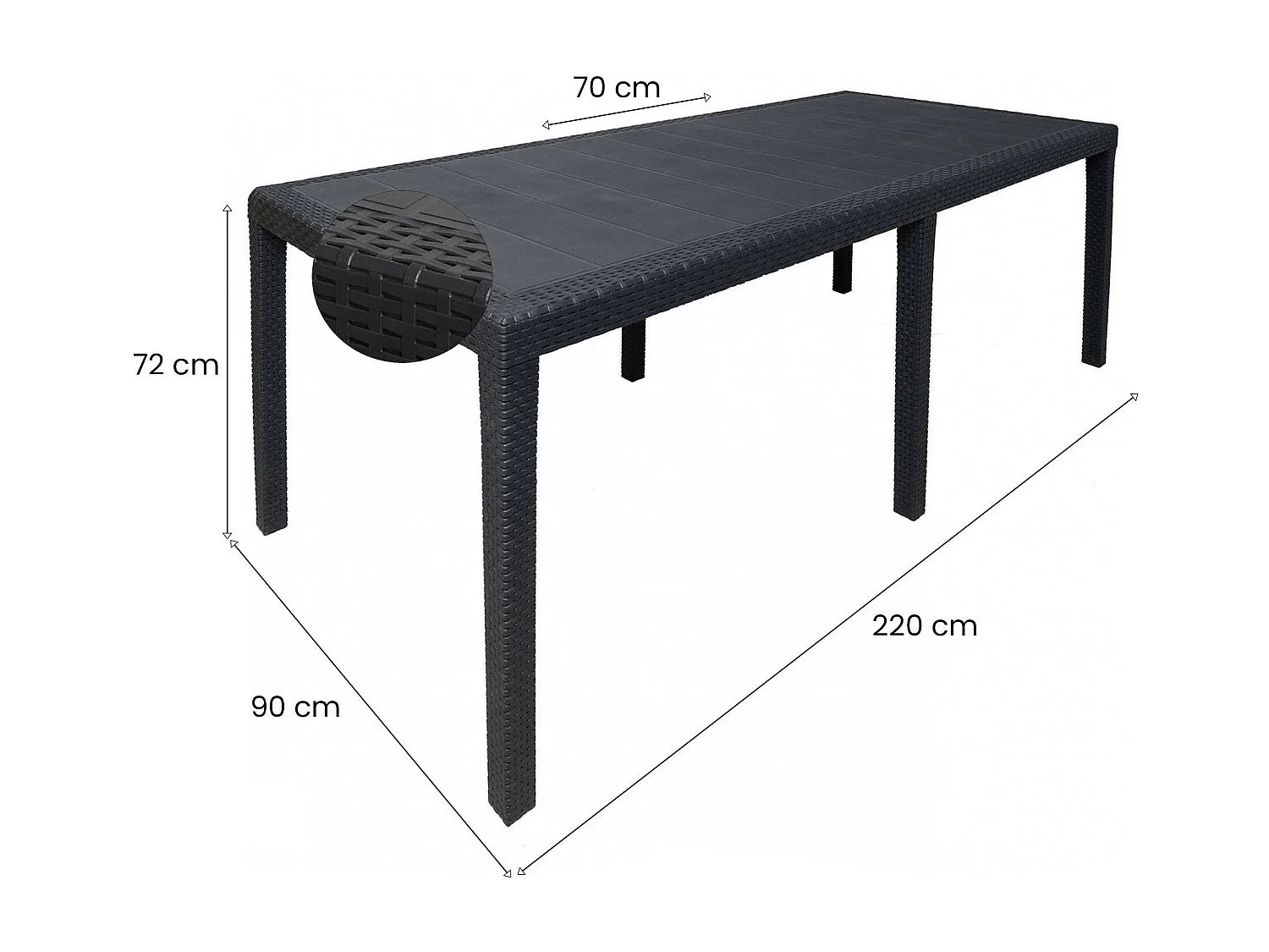 Dmora - Tavolo da esterno Abbaviva, 150/220x90h72 cm, Antracite