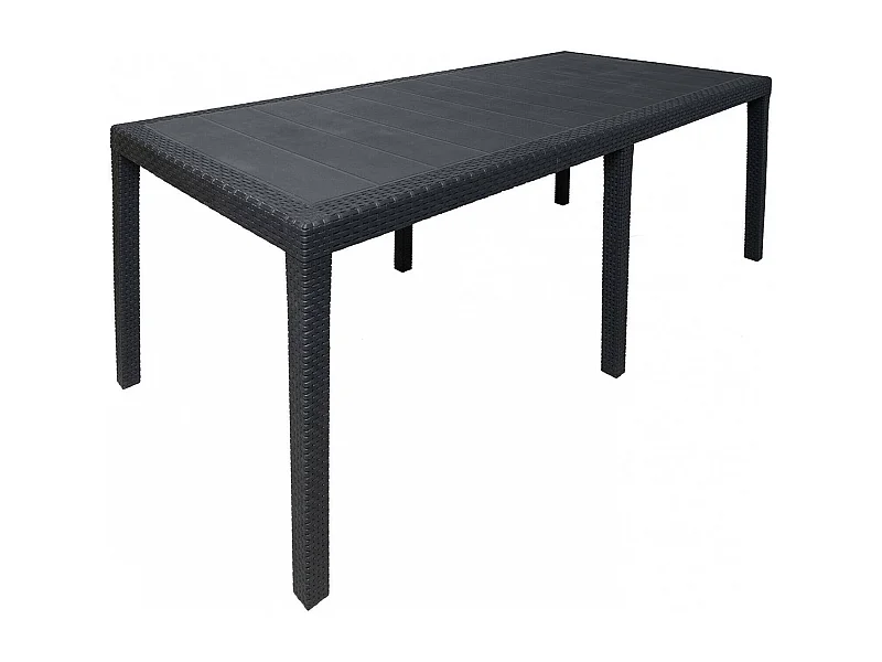 Table d'extérieur Dmains, Etagère à manger rectangulaire extensible, Table de jardin extensible effet rotin, 100% Made in Italy, 150/220x90h72 cm, Anthracite