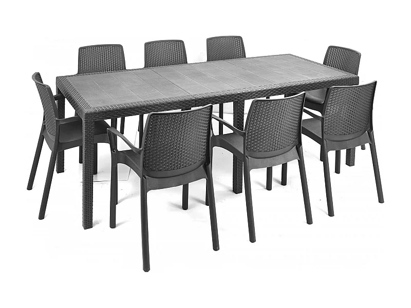 Mesa de jardín Dmains, Mesa de comedor extensible rectangular, Mesa de jardín extensible efecto ratán, 100% Made in Italy, 150x90h72 cm, Antracita