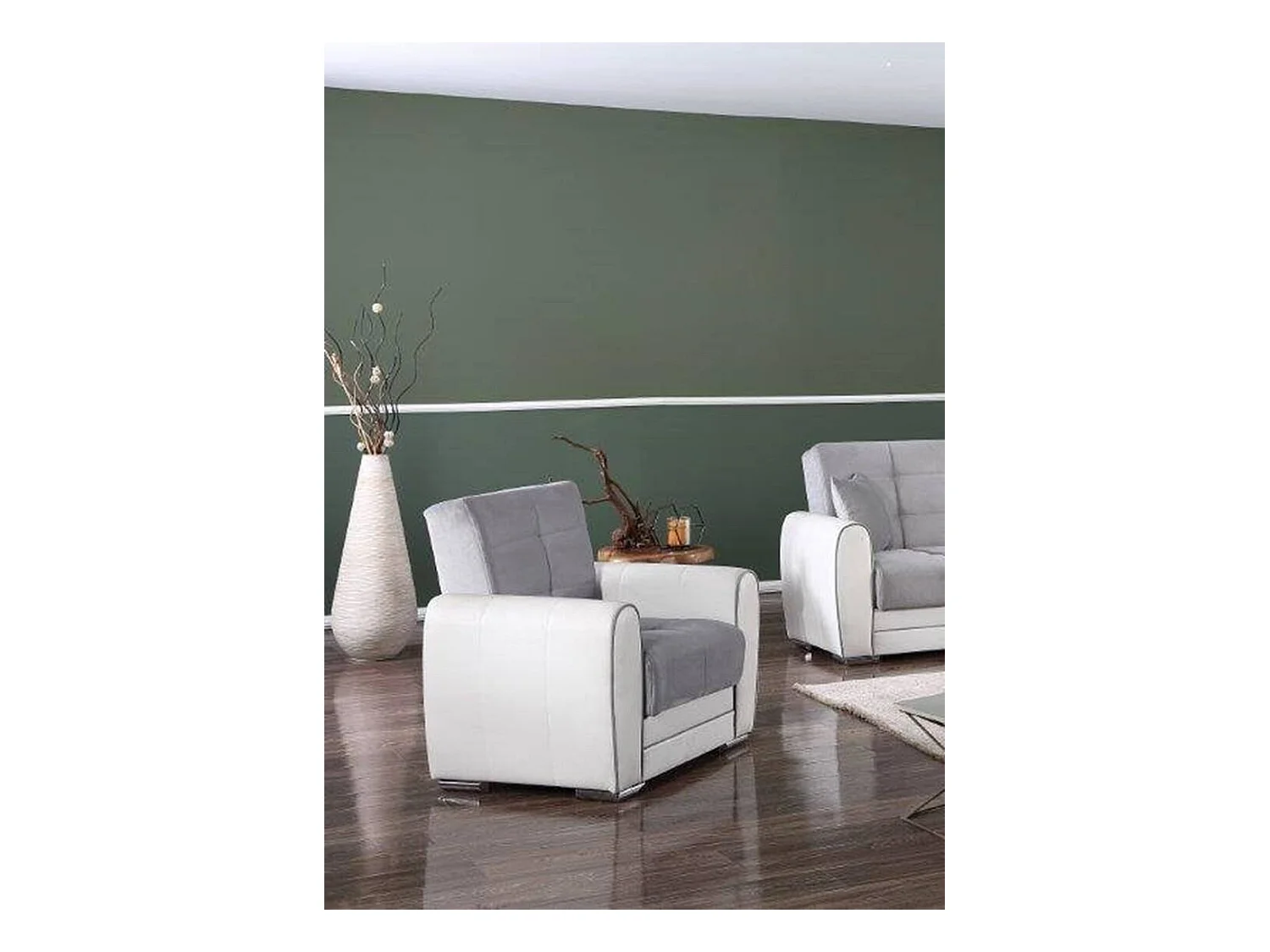 Enrique fauteuil, Woonkamercontainerfauteuil, om te bouwen tot bed, Ontspannende fauteuil in gewatteerde stof, 97x84h91 cm, Wit en lichtgrijs
