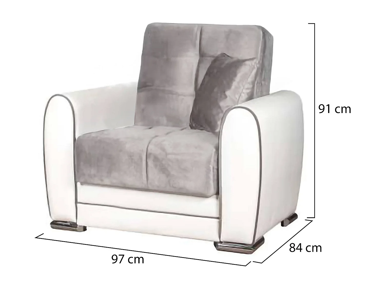 Poltrona Enrique, Poltrona container para sala, conversível em cama, Poltrona relaxante em tecido acolchoado, 97x84h91 cm, Branco e Cinza Claro