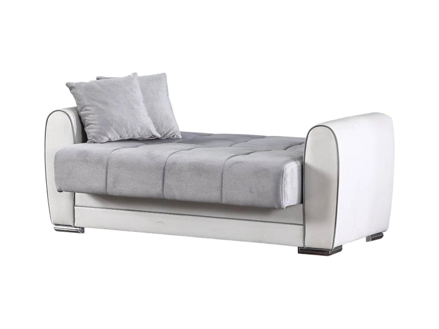 Canapé Pablito, Canapé d'angle conteneur en éco-cuir et tissu, Canapé de salon avec ouverture clic-clac et péninsule réversible, 163x84h91 cm, Blanc et Gris