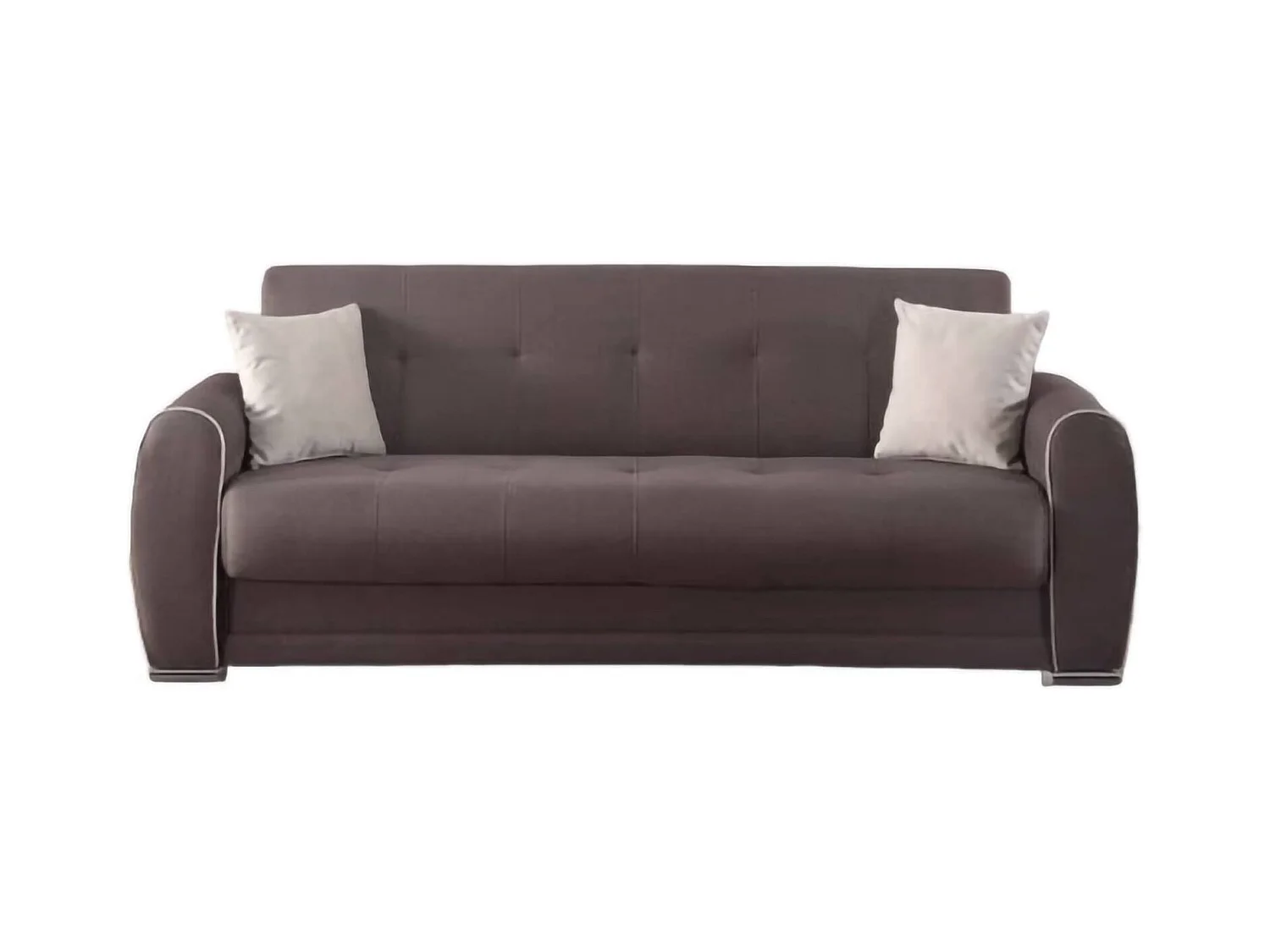 Canapé Dababi, Canapé conteneur 3 places avec 2 coussins inclus, Canapé de salon en tissu rembourré avec ouverture clic-clac, 224x85h87 cm, Gris clair