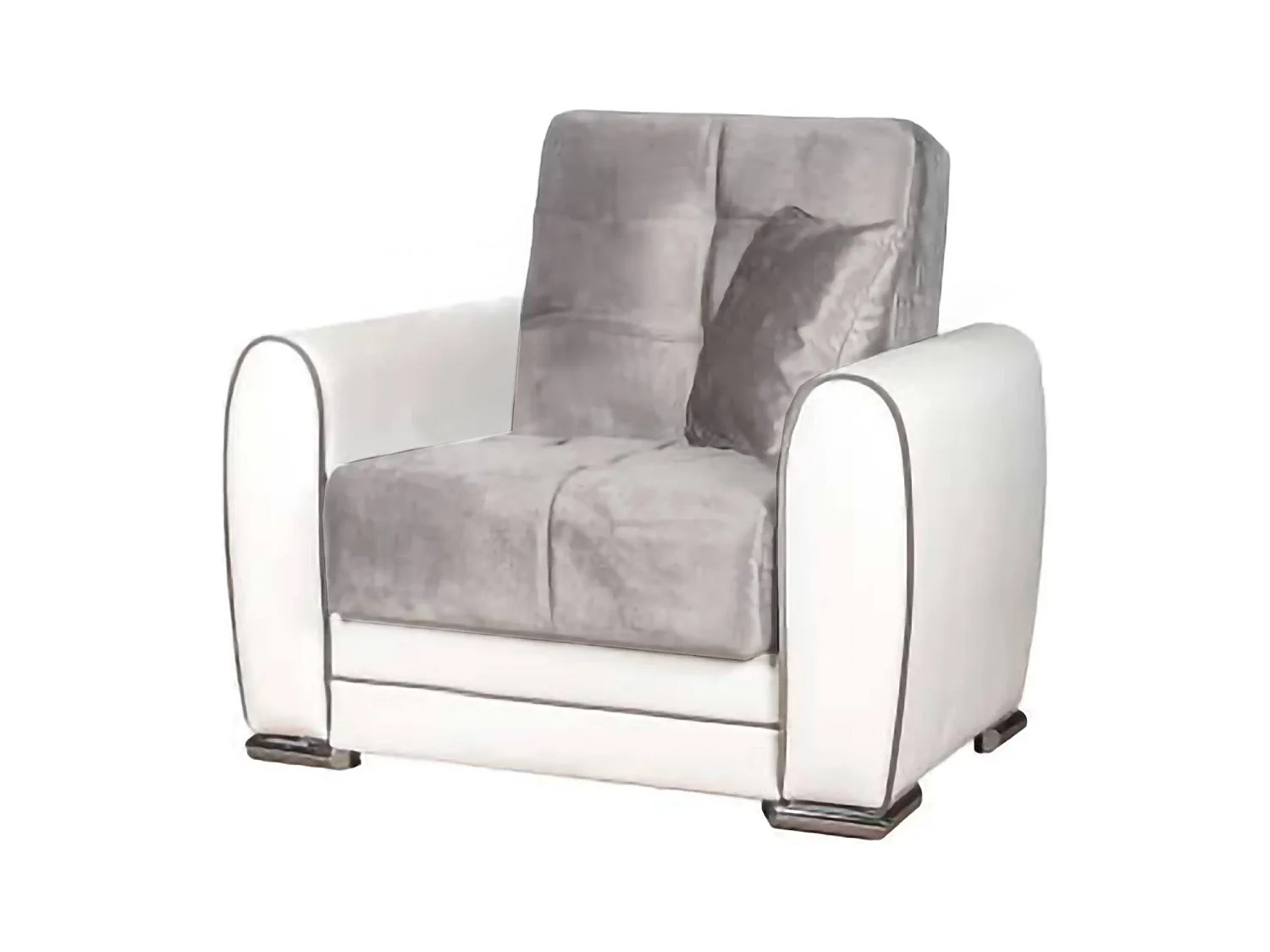 Poltrona Dcont, Poltrona de armazenamento para sala, conversível em cama, Poltrona relaxante em tecido acolchoado, 97x84h91 cm, Branco e Cinza Claro