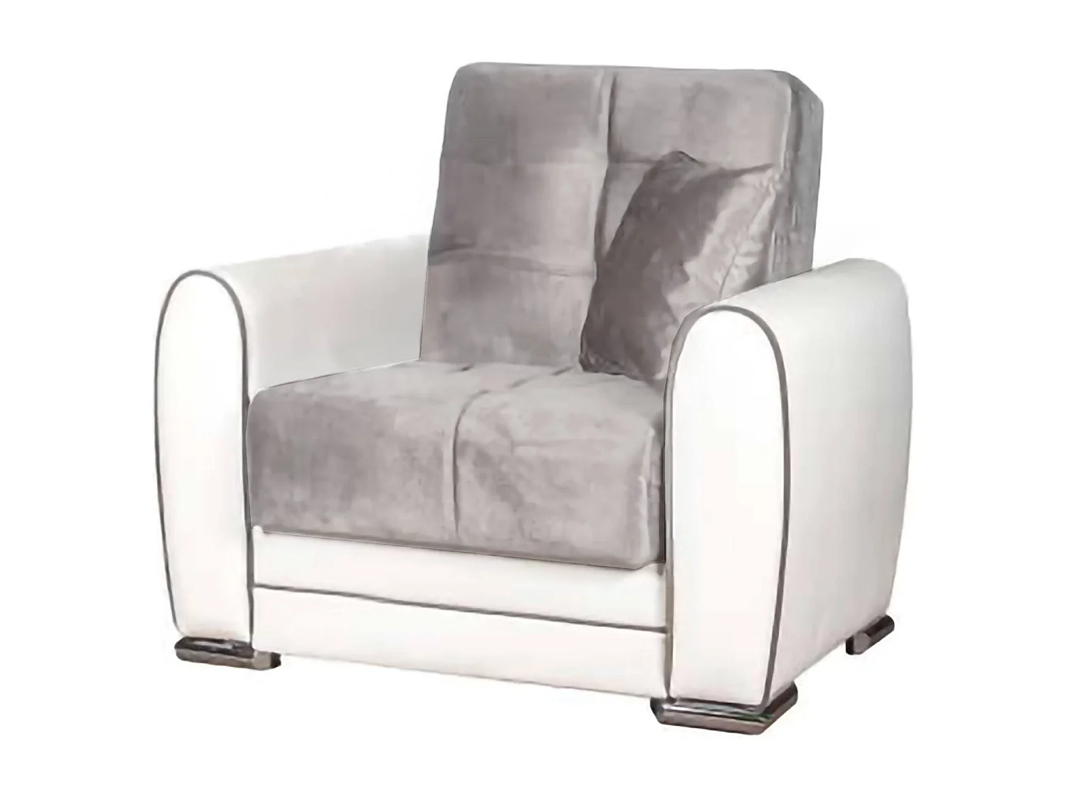 Dcont fauteuil, Fauteuil met opbergruimte in de woonkamer, om te bouwen tot bed, Ontspannende fauteuil in gewatteerde stof, 97x84h91 cm, Wit en lichtgrijs