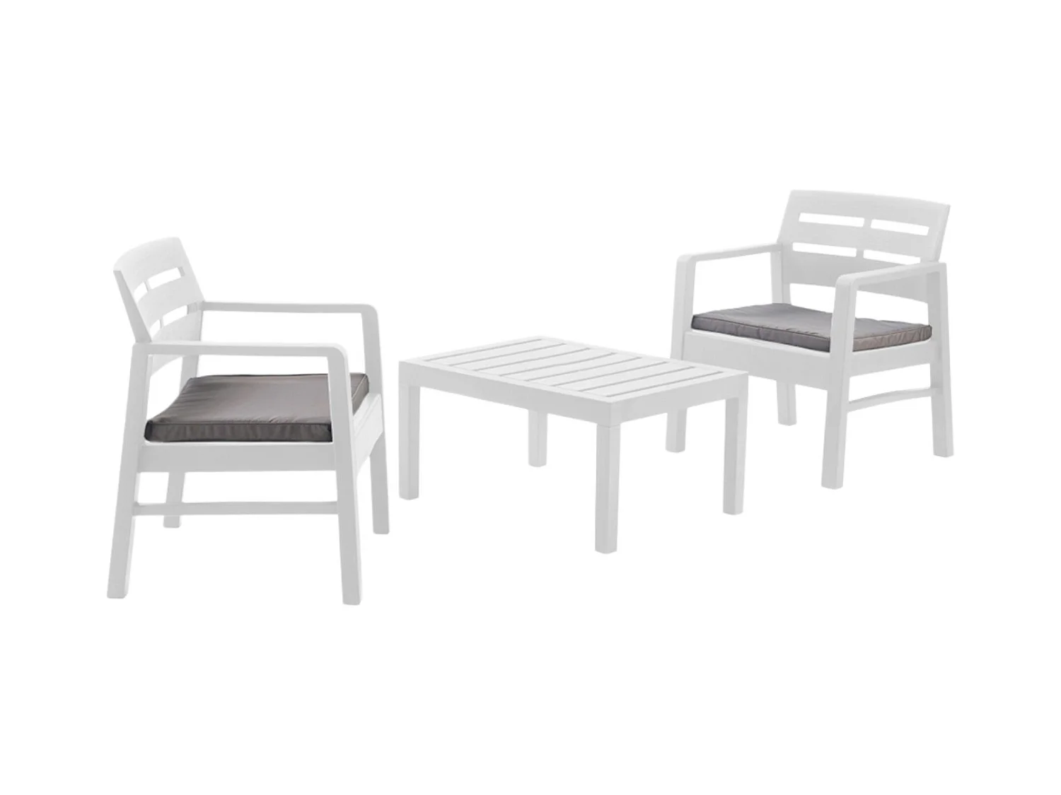 Dalfier outdoor loungeset, Tuinset met 2 fauteuils en 1 salontafel, Binnen- en buitenlounge met kussens, 100% Made in Italy, Wit