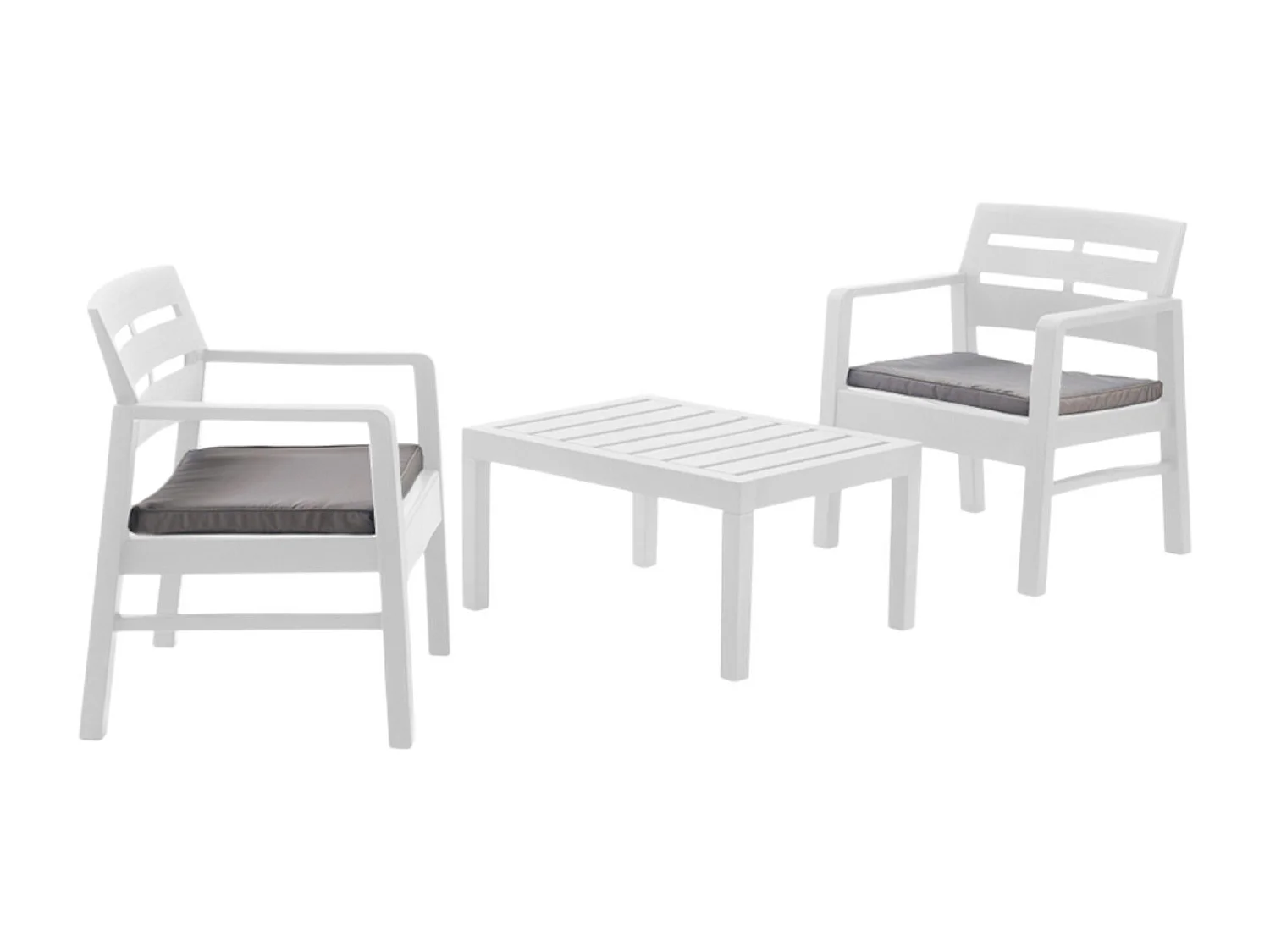 Set salon dextérieur Dalfier,Salon de jardin composé de 2 fauteuils et 1 table basse,, Salon intérieur et extérieur avec coussins, 100% Made in Italy, Blanc