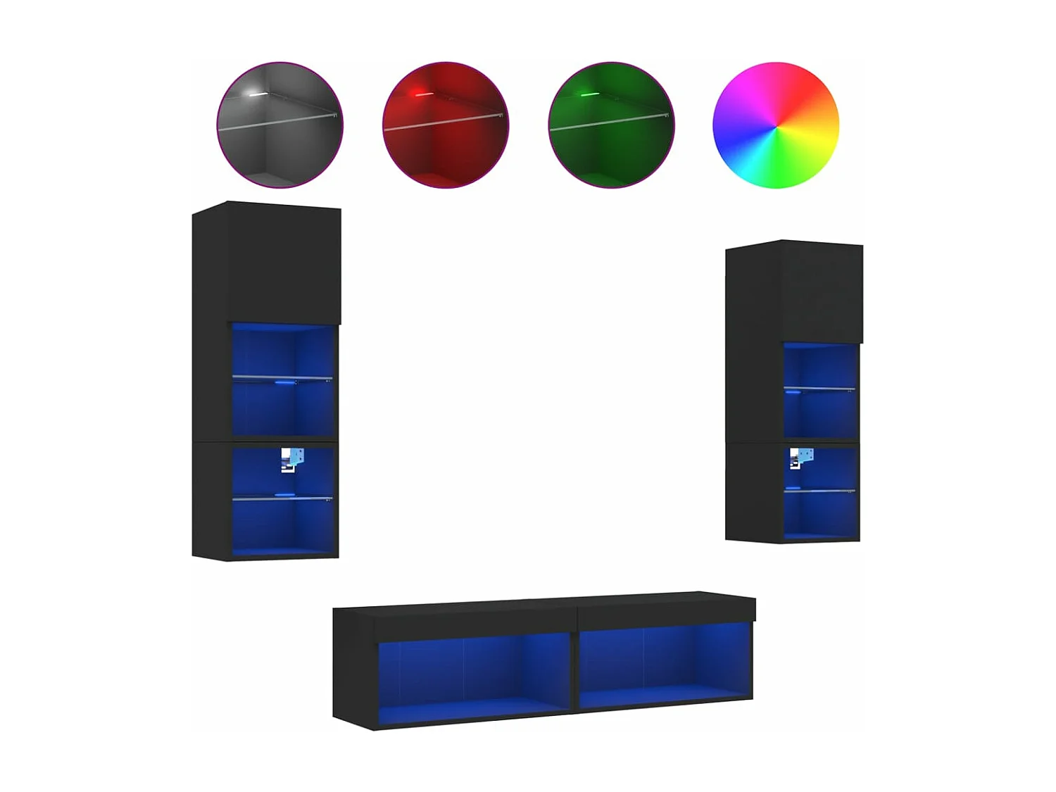 6 pz Mobile TV sospeso con LED Neri in Legno Multistrato CFW10236