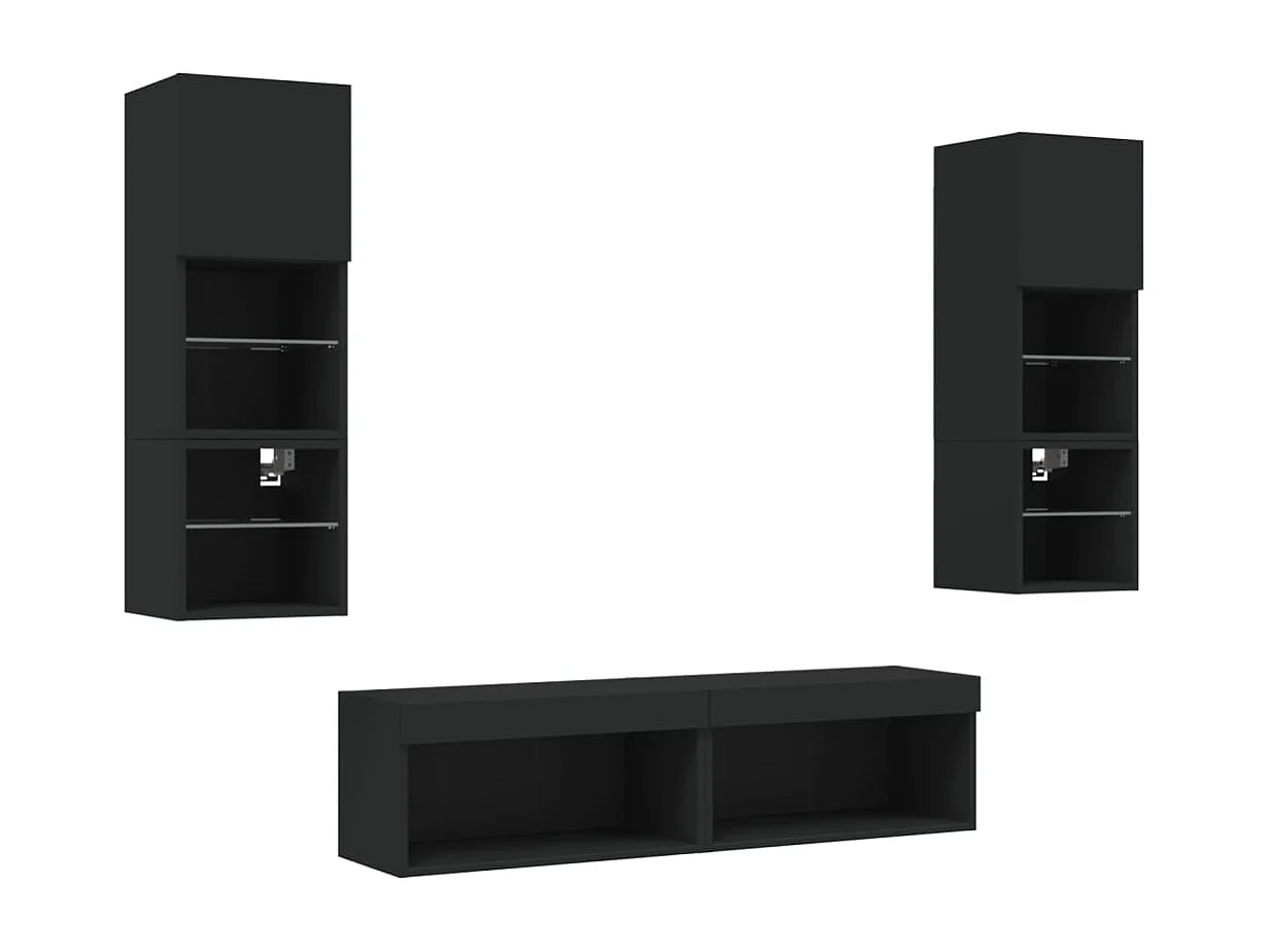 6 pz Mobile TV sospeso con LED Neri in Legno Multistrato CFW10236