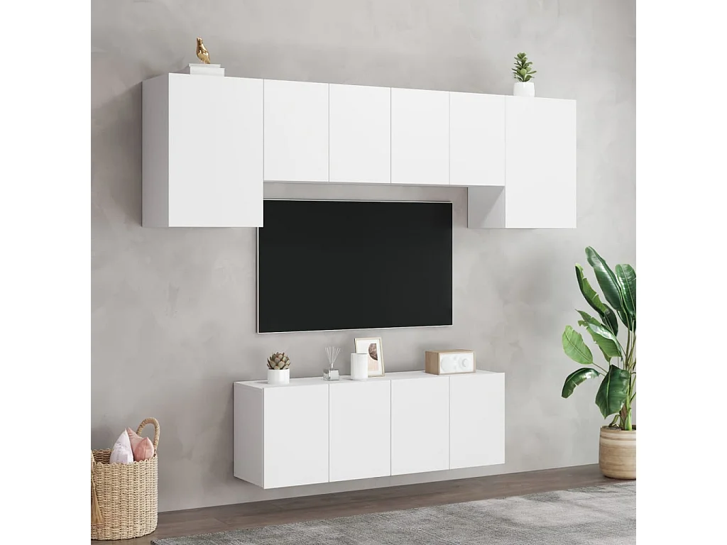 6 pz Mobile TV sospeso Bianchi in Legno Multistrato CFW89194