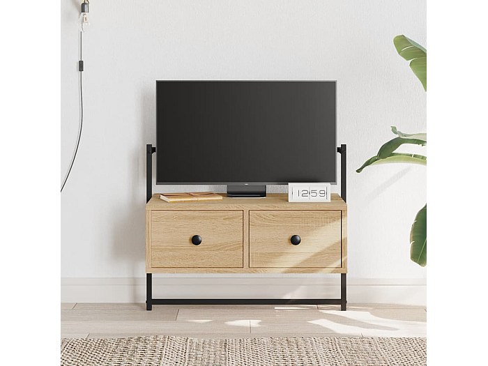Mobile Porta TV Rovere Sonoma - Scaffale Salotto 102x35x36,5 Cm - 4 Ante E Ripiani - Stile Scandinavo - 3