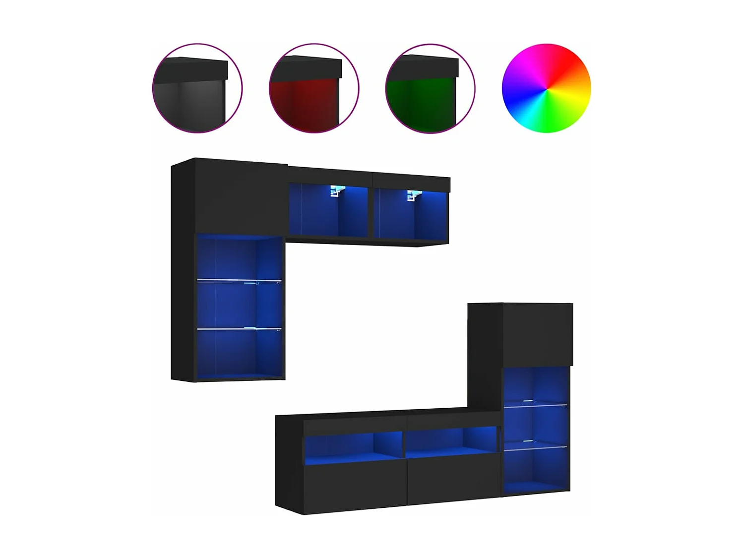 5 pz Mobile TV sospeso con LED Neri in Legno Multistrato CFW51089