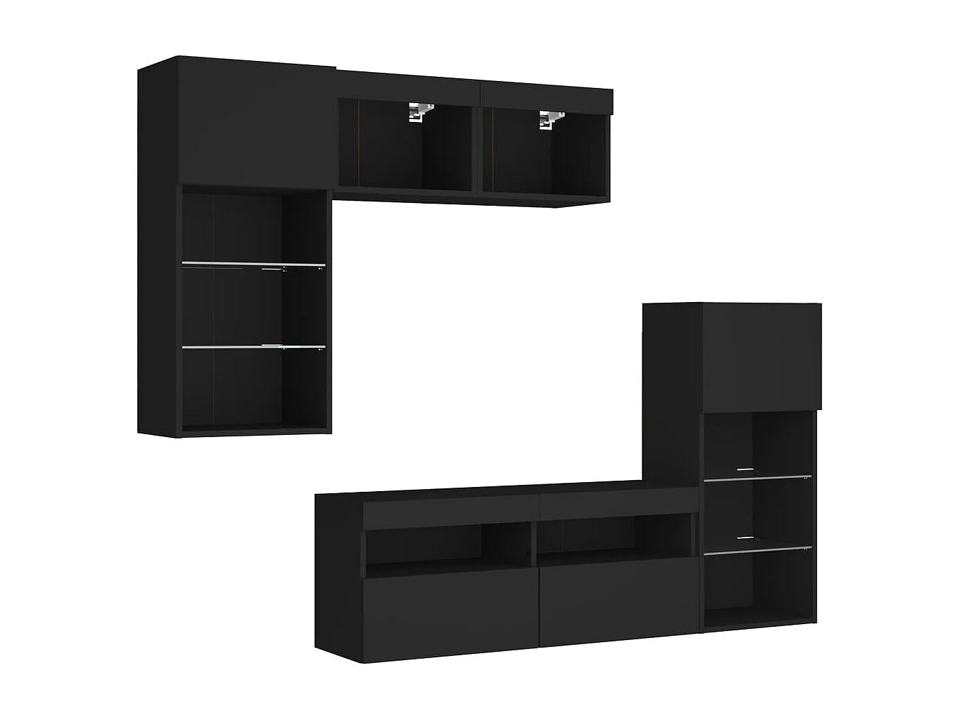 5 pz Mobile TV sospeso con LED Neri in Legno Multistrato CFW51089