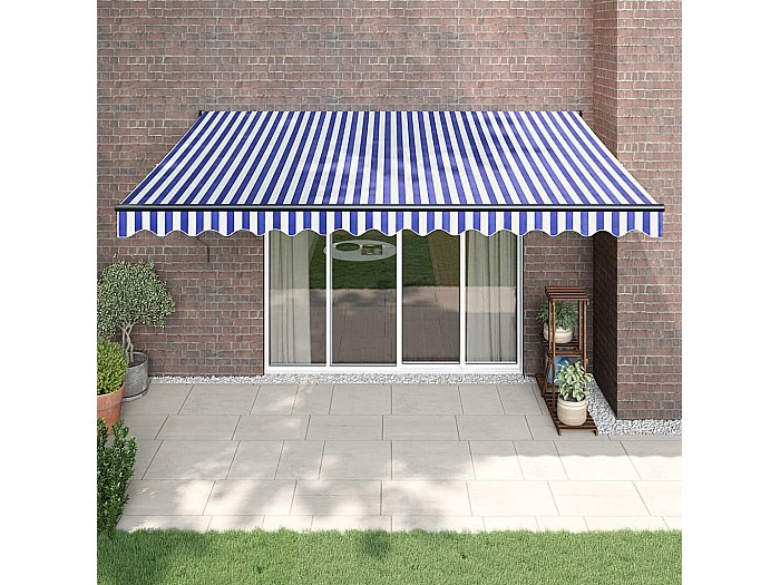 Tenda Da Sole | Tendalino Parasole Retrattile Blu E Bianca 4,5x3 M Tessuto E Alluminio CFW62610 - Foto 2